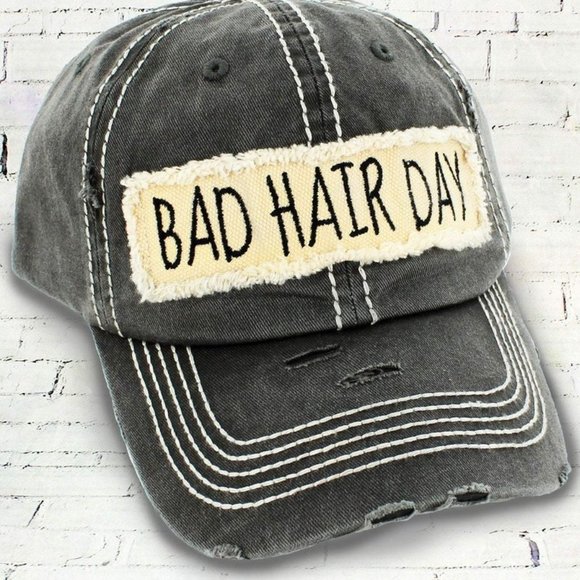 NWT Distressed Black Bad Hair Day Cap - Picture 2 of 3